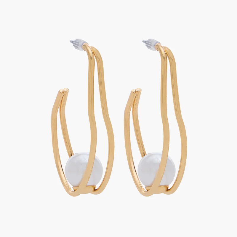 Lifestyle Metallic Pearl Hoop Earrings for Women